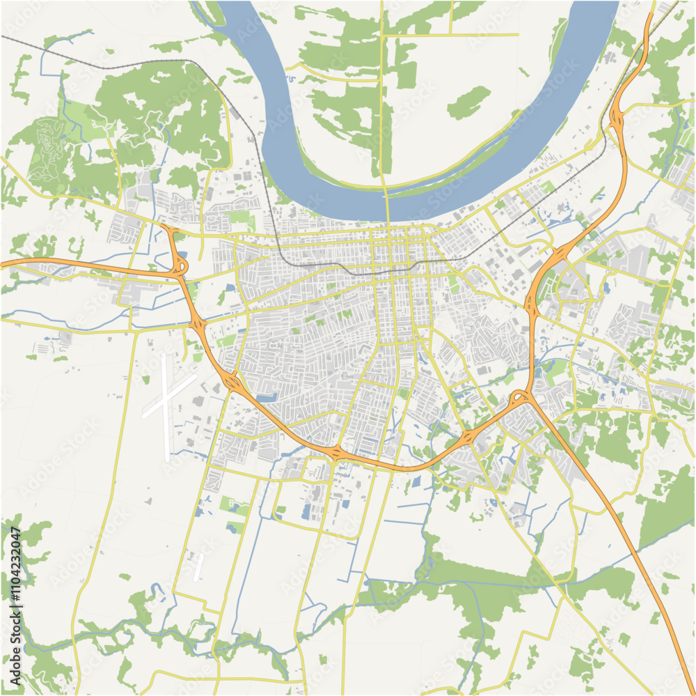Obraz premium Map of Owensboro in Indiana in a normal road map style. Contains layered vector with roads water, parks, etc.