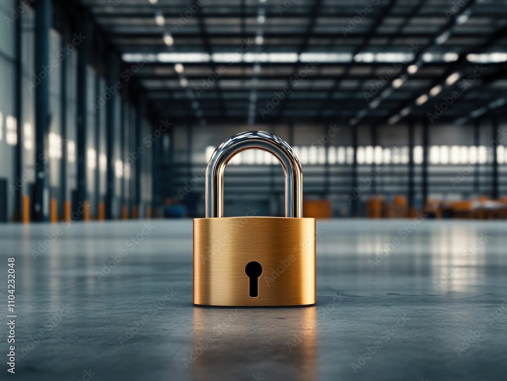 Fototapeta premium High-security padlock designed for commercial warehouse protection against unauthorized entry