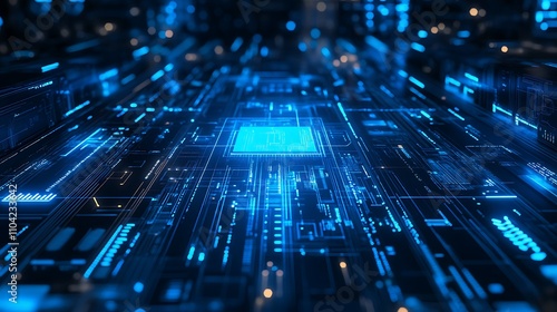 A glowing blue stock chart representing futuristic finance and technology