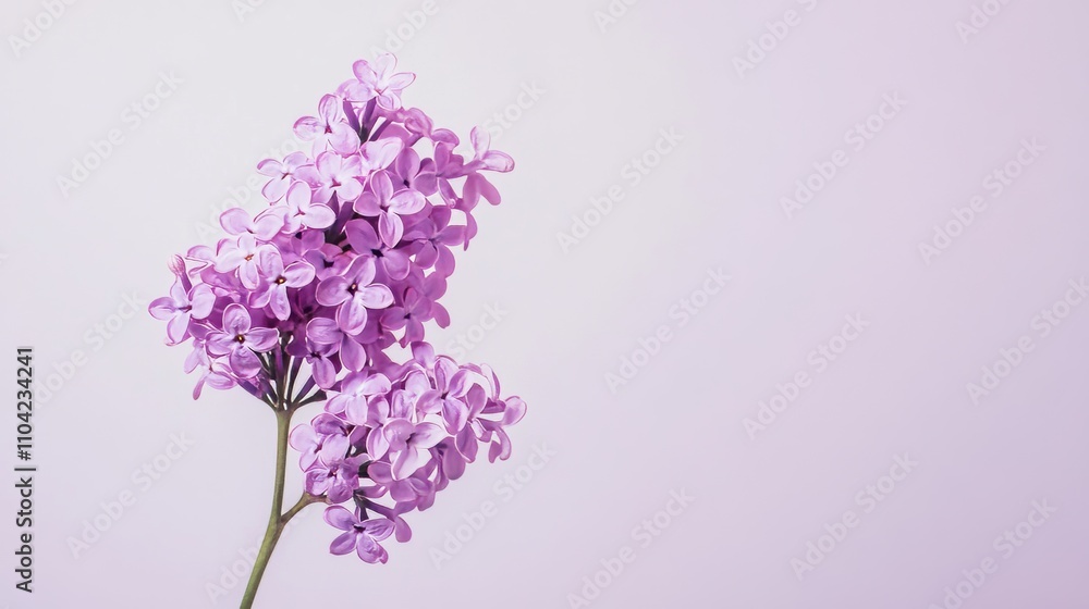 Obraz premium A single vibrant purple lilac bloom against a pale lavender background, natural close-up shot, Minimalist style