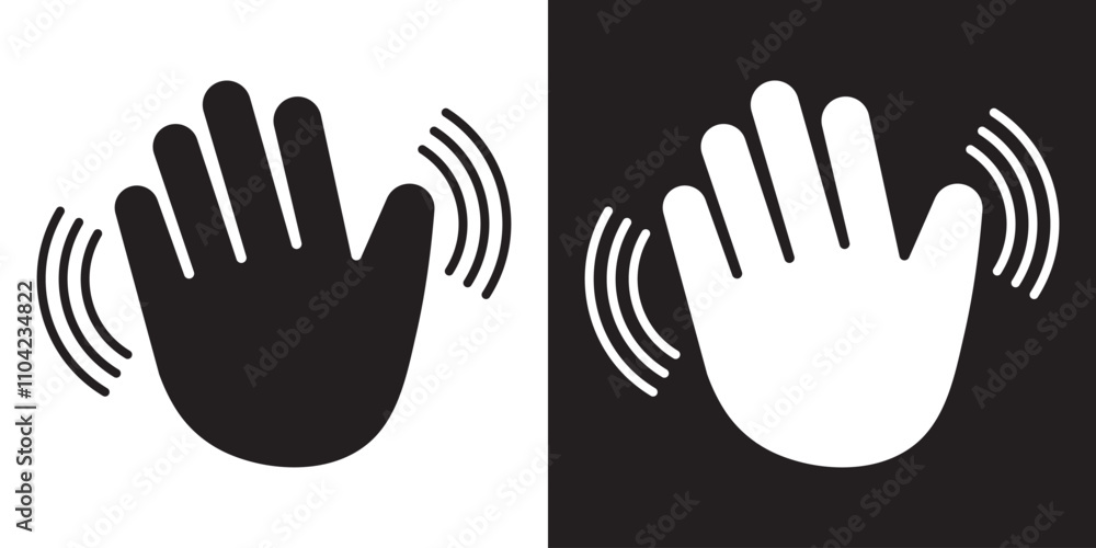 Hand waving icon set. vector illustration of goodbye gesture sign concept for your web site mobile app on white and black background. Waving hand icon Hand waving icon set. vector illustration of goodbye gesture sign concept for your web site mobile app on white and black background. Waving hand icon