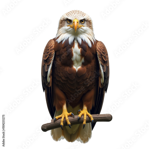 Eagle Sit On Branch Isolated on white transparent background, Eagle PNG, Hawk PNG  photo