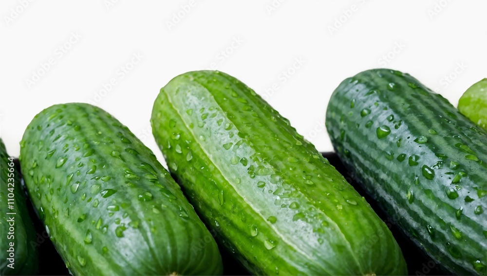 Green cucumbers close-up on a white background Green cucumbers close-up on a white background