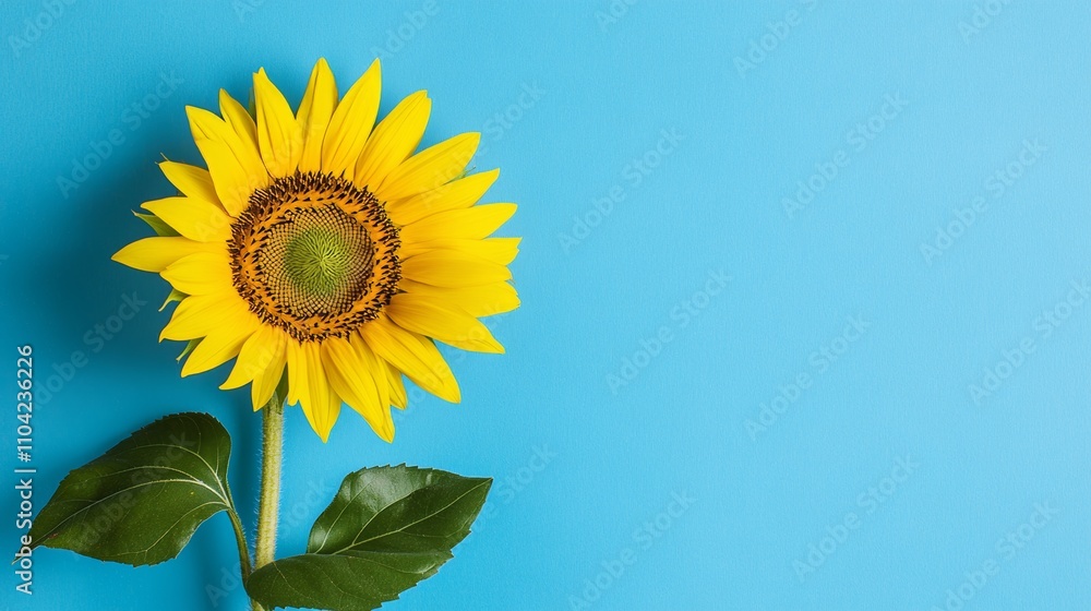 A single vibrant sunflower against a rich azure backdrop, close-up shot, Minimalist style