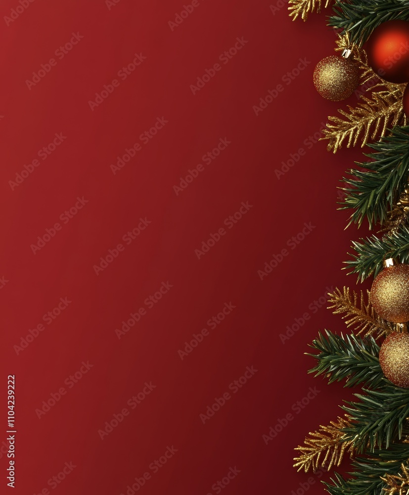 A festive Christmas tree adorned with shimmering red and gold ornaments, standing proudly against a vibrant red backdrop, capturing the magic of the season. A festive Christmas tree adorned with shimmering red and gold ornaments, standing proudly against a vibrant red backdrop, capturing the magic of the season.