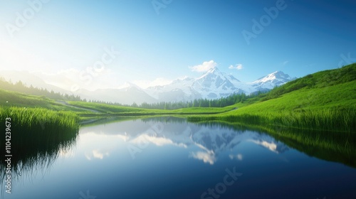 Calm Mountain Reflection on Serene Lake Surrounded by Lush Greenery