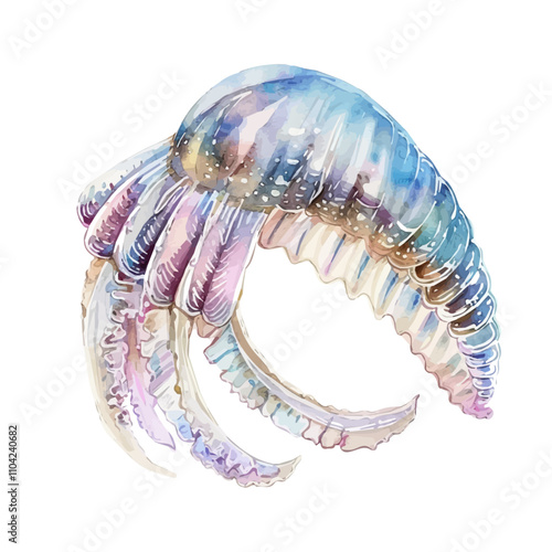 A watercolor clipart of Comb Jelly, isolated on a white background. Comb Jelly vector.