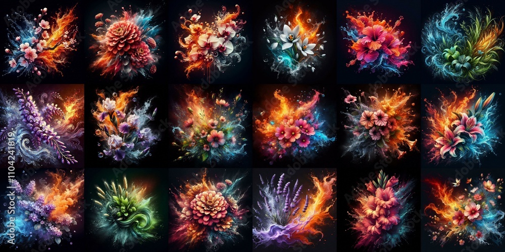 Water and file blends of flowers. AI generated illustration Water and file blends of flowers. AI generated illustration