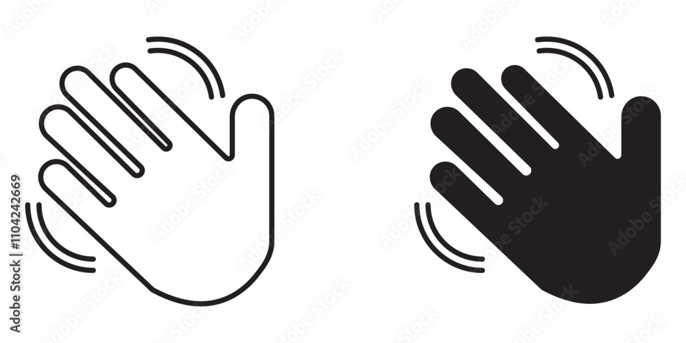 greeting or goodbye. Human waving palm Hand wave icon, motion sensor Waving hi or hello, bye line and flat icons set, editable stroke isolated on white, linear vector outline illustration, symbol logo greeting or goodbye. Human waving palm Hand wave icon, motion sensor Waving hi or hello, bye line and flat icons set, editable stroke isolated on white, linear vector outline illustration, symbol logo