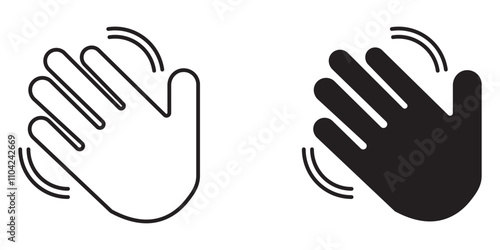 greeting or goodbye. Human waving palm Hand wave icon, motion sensor Waving hi or hello, bye line and flat icons set, editable stroke isolated on white, linear vector outline illustration, symbol logo