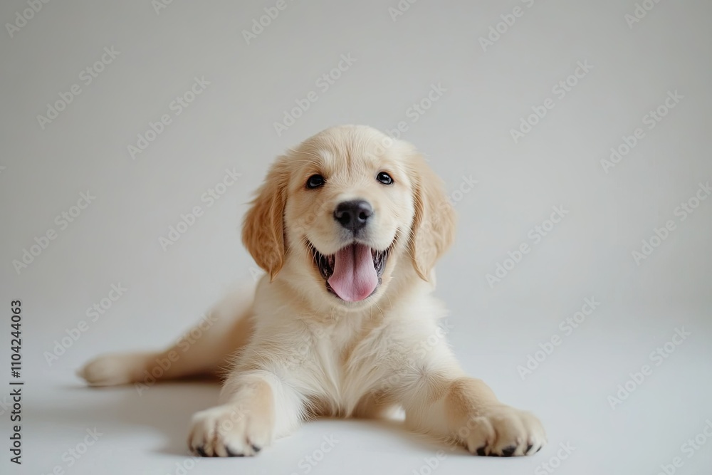 Golden Retriever Puppy Lying on White Background Golden Retriever Puppy Lying on White Background