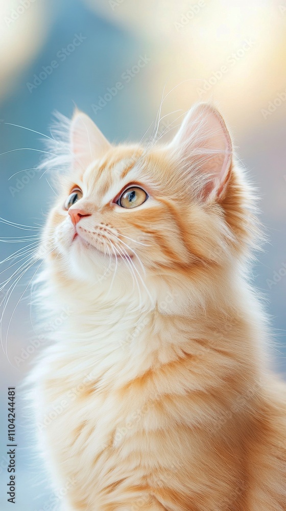 Fluffy orange cat gazing peacefully in soft golden sunlight outdoors Fluffy orange cat gazing peacefully in soft golden sunlight outdoors