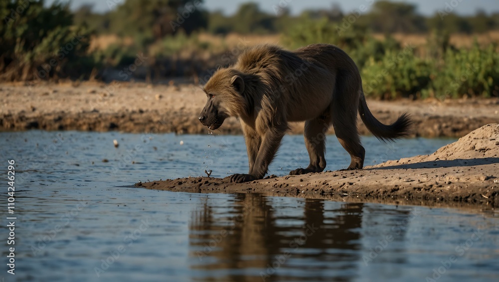 Baboons playing by the Chobe River in Botswana. Baboons playing by the Chobe River in Botswana.