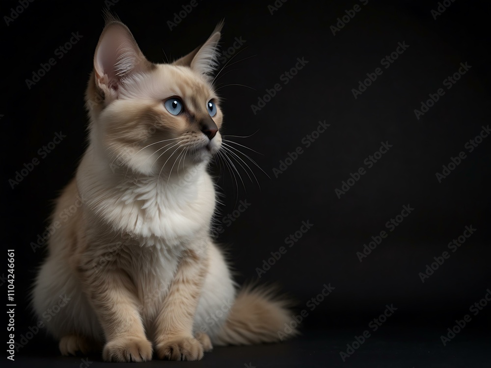 Baby Balinese cat standing, left side view, isolated on black. Baby Balinese cat standing, left side view, isolated on black.