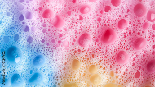 Foam-like substance with many small bubbles. The bubbles are scattered throughout the foam, creating a sense of movement and energy. The foam appears to be white, and it seems to be a mixture of air