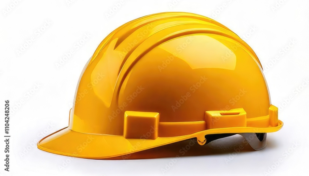 Fototapeta premium Bright Yellow Safety Helmet Isolated on White Background for Construction, Engineering, Safety, and Industrial Use with Glossy Finish and Professional Look