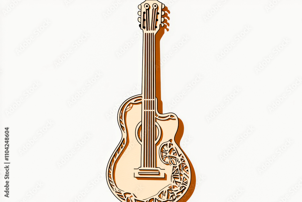 Fototapeta premium Intricate wooden carved guitar design with floral patterns