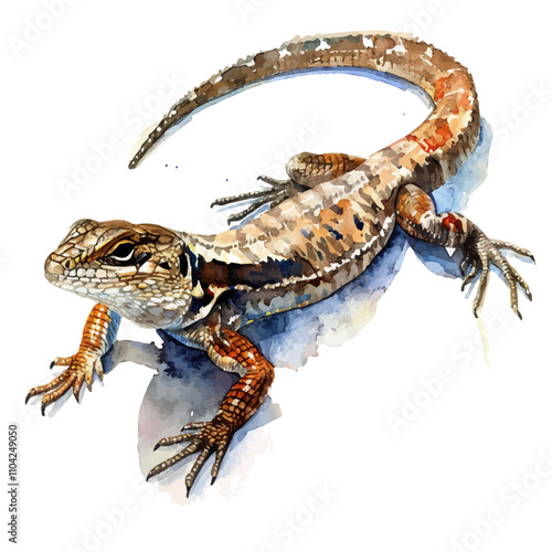 A watercolor painting of Common Wall Lizard, isolated on a white background. Lizard vector.