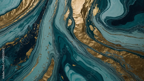Suminagashi Textur in Petrolgrün und Gold - Hintergrund