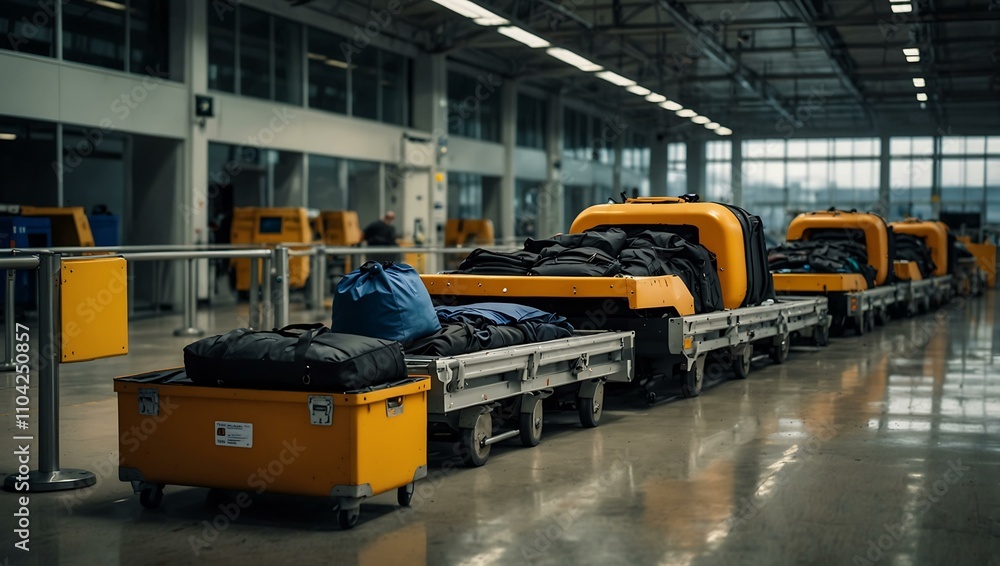 Baggage sorting process behind the scenes at the airport. Baggage sorting process behind the scenes at the airport.