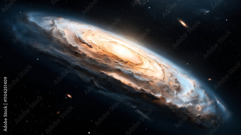Spiral galaxy with bright central core and spiral arms, surrounded by stars and distant galaxies in the universe Spiral galaxy with bright central core and spiral arms, surrounded by stars and distant galaxies in the universe