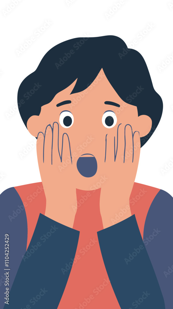 Surprised and Concerned Expression Young Person Holding Face with Both Hands Surprised and Concerned Expression Young Person Holding Face with Both Hands