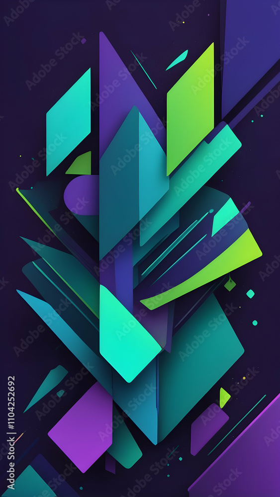 custom made wallpaper toronto digitalRoyal Purple, Aqua Blue, Lime Green Vertical Dynamic Geometric Abstract Design with Neon Glow, Grainy Texture, and Smooth Color Transitions