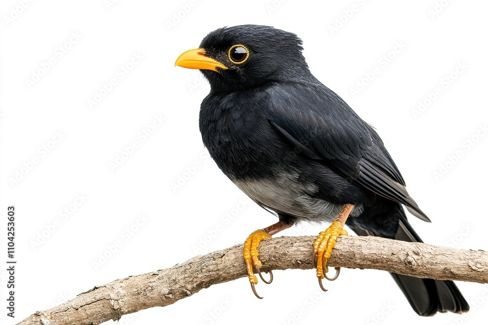 Pyongyang Mynah Bird Perched on Branch