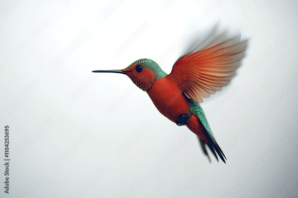 Fototapeta premium Red and Green Hummingbird in Flight