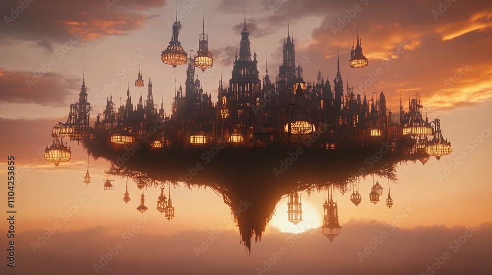 A massive tree growing from a floating island of broken mirrors its branches bearing Victorian street lamps instead of fruits while upside-down cities dangle from its roots like stalactites A massive tree growing from a floating island of broken mirrors its branches bearing Victorian street lamps instead of fruits while upside-down cities dangle from its roots like stalactites