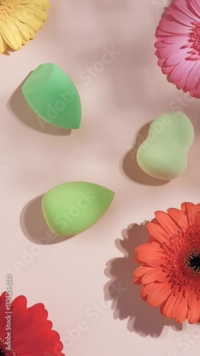 Cosmetic sponge, facial accessory, cosmetics applicator with gerbera flowers