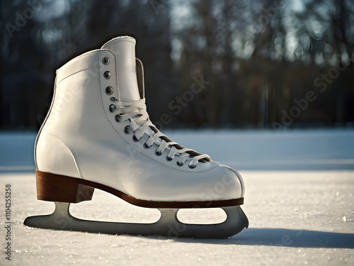Obraz na płótnie Closeup of vintage retro ice skates on ice in the skating ring, sport background, vintage equipment concept w salonie