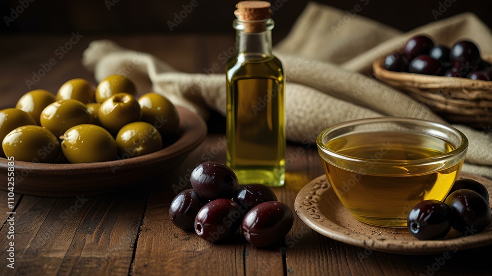 There is a bottle of olive oil on a table generative ai There is a bottle of olive oil on a table generative ai