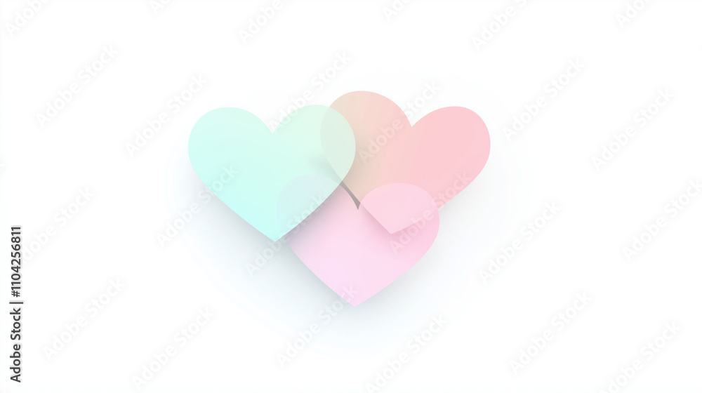 Abstract representation of a family, simple overlapping heart shapes in soft pastel tones, symbolizing love, unity, and connection, placed on a clean white background. Abstract representation of a family, simple overlapping heart shapes in soft pastel tones, symbolizing love, unity, and connection, placed on a clean white background.