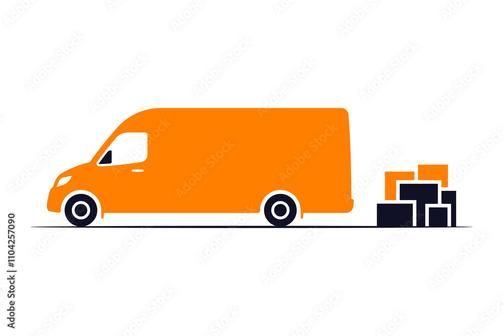 Van and boxes icon. Delivery truck. Colored silhouette. Side view. Vector simple flat graphic illustration. Isolated object on white background. Isolate. Van and boxes icon. Delivery truck. Colored silhouette. Side view. Vector simple flat graphic illustration. Isolated object on white background. Isolate.