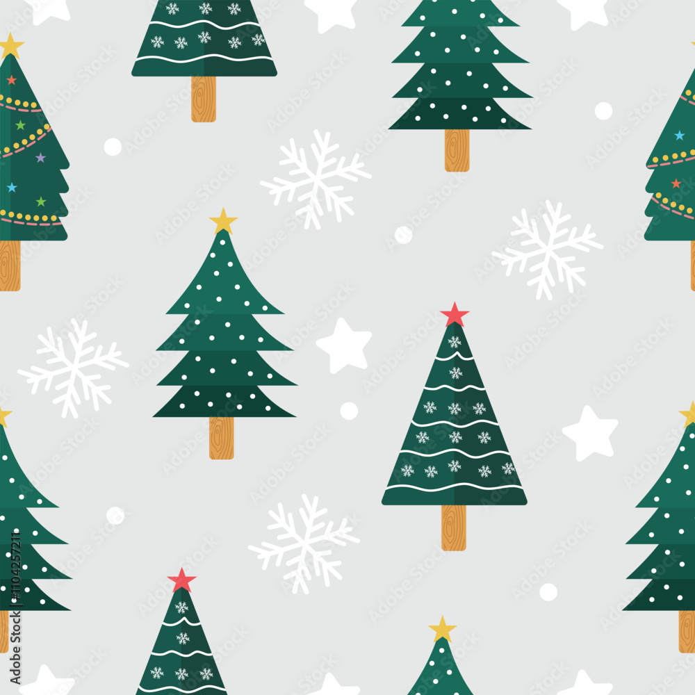 Obraz premium Hand drawn flat christmas seamless pattern design. Cute kawaii style. Suitable for wallpaper, backdrop, wrapping paper, children product, etc