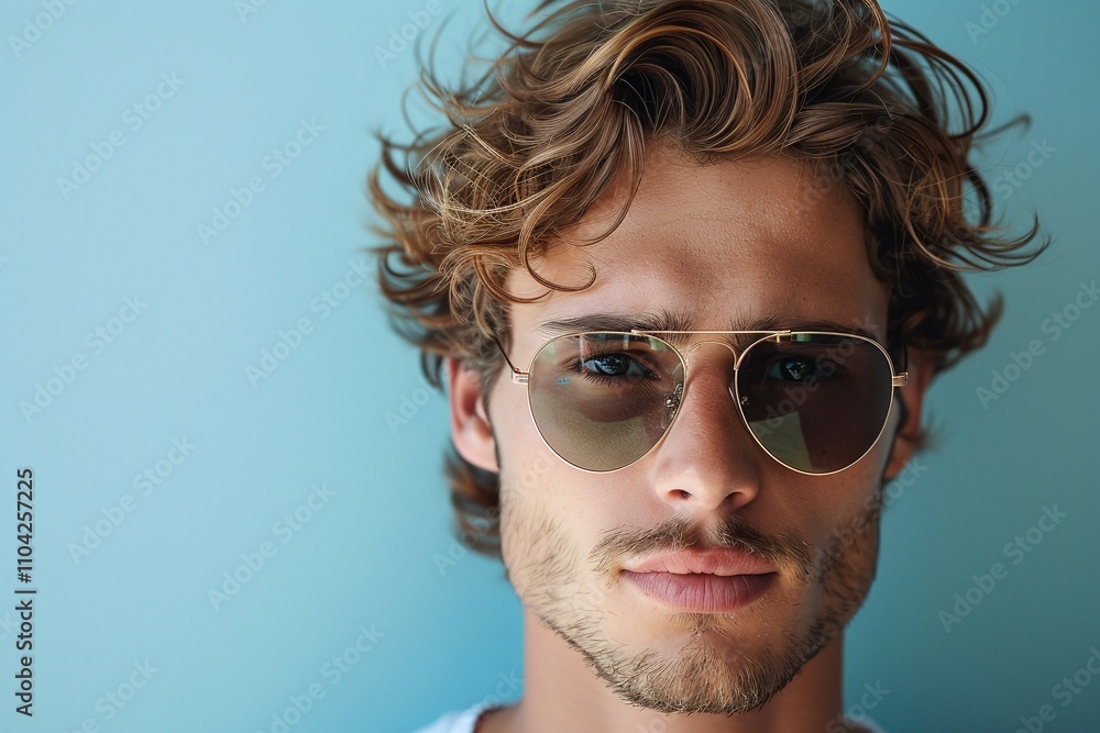 Close-up portrait, young man wearing aviator sunglasses, light blue background, casual hairstyle, trendy modern look, minimalist composition, confident and stylish expression
Close-up portrait, young man wearing aviator sunglasses, light blue background, casual hairstyle, trendy modern look, minimalist composition, confident and stylish expression