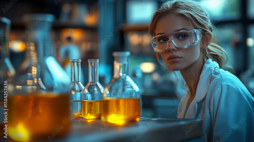 Female scientist in a laboratory analyzing chemical samples Female scientist in a laboratory analyzing chemical samples