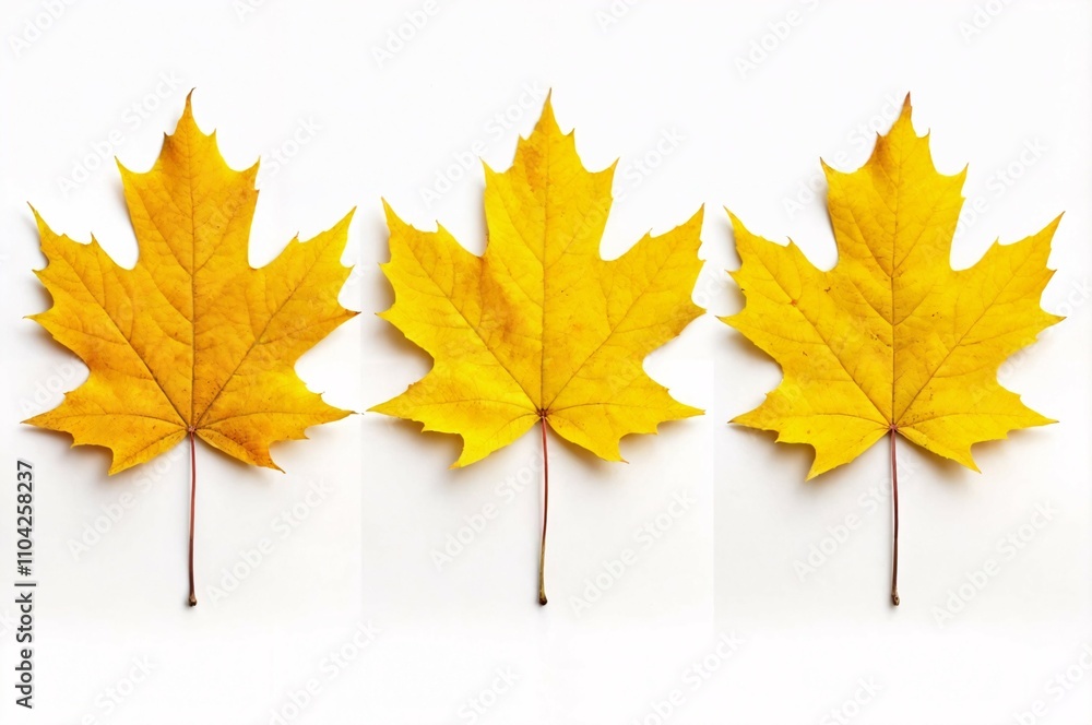 three yellow autumn leaves with white background three yellow autumn leaves with white background