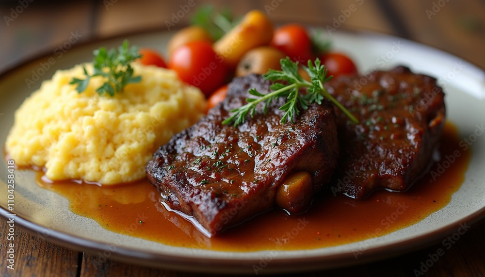 Elegant Braised Meat with Polenta and Vegetables Elegant Braised Meat with Polenta and Vegetables
