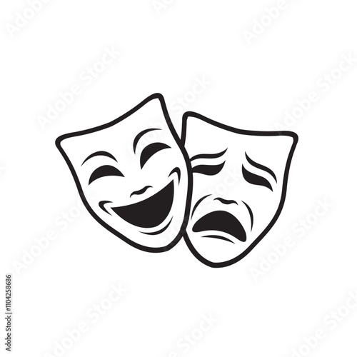 icon of comedy and tragedy theatrical masks isolated on white background