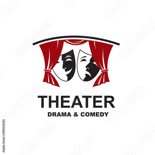 icon of comedy and tragedy theatrical masks isolated on white background