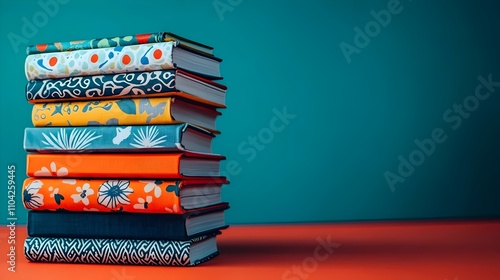 A stack of books with different colored covers