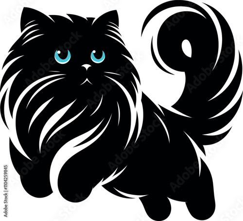 The Persian cat jumping on the floor silhouette . 