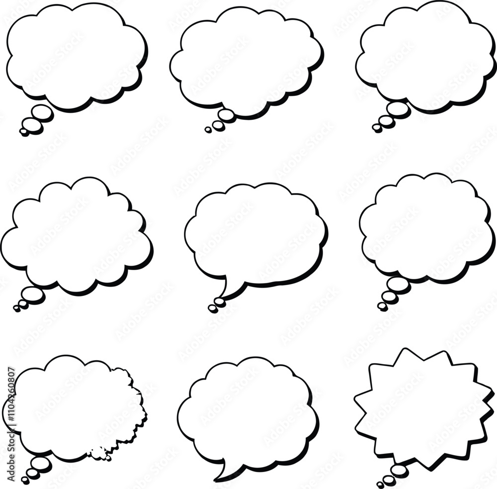 Blank empty speech and thought bubbles line art bundle vector illustration set Blank empty speech and thought bubbles line art bundle vector illustration set