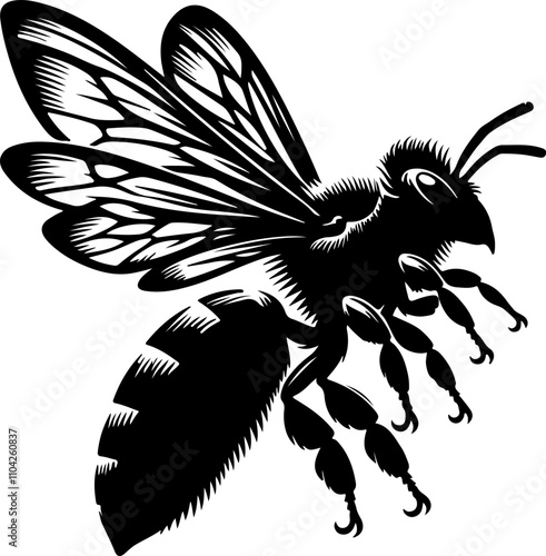 silhouette of a honey bee vector art illustration with a solid white background