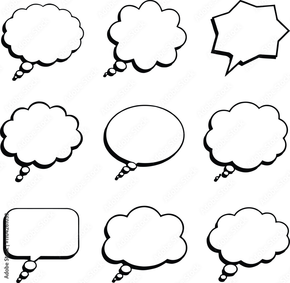 Blank empty speech and thought bubbles line art bundle vector illustration set Blank empty speech and thought bubbles line art bundle vector illustration set