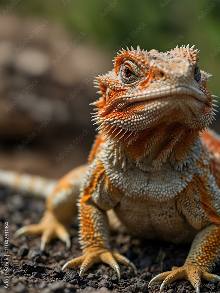 Fototapeta premium Bearded dragon, a red lizard in nature.