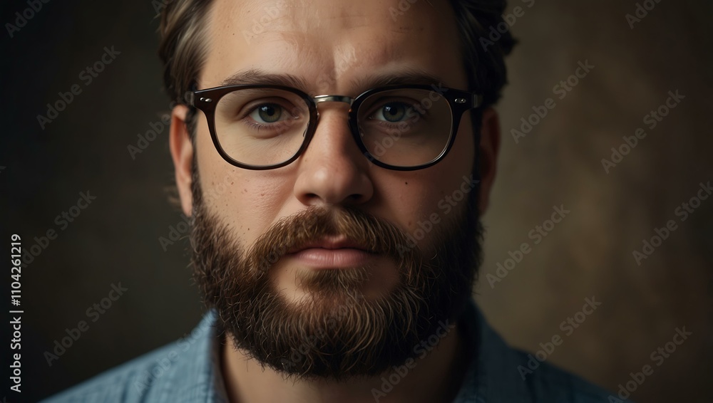 Bearded man in glasses looking at the camera. Bearded man in glasses looking at the camera.