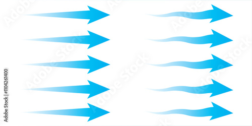 Set of blue arrow showing air flow. Air flow vector illustration, blue cold fresh stream from the air conditioner vector illustration isolated on white background.